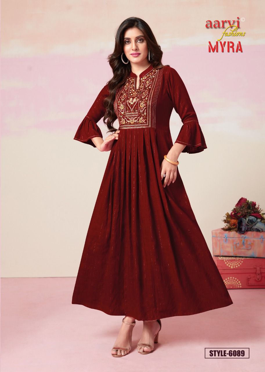 Aarvi Myra 9 Heavy Rayon Wholesale Anarkali Kurti Collection